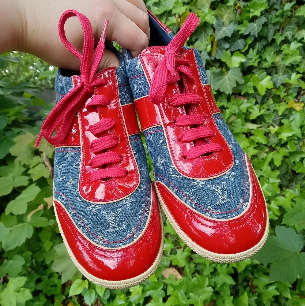 Vintage Louis Vuitton Denim and Red Patent Leather sneakers size 39/8.5
